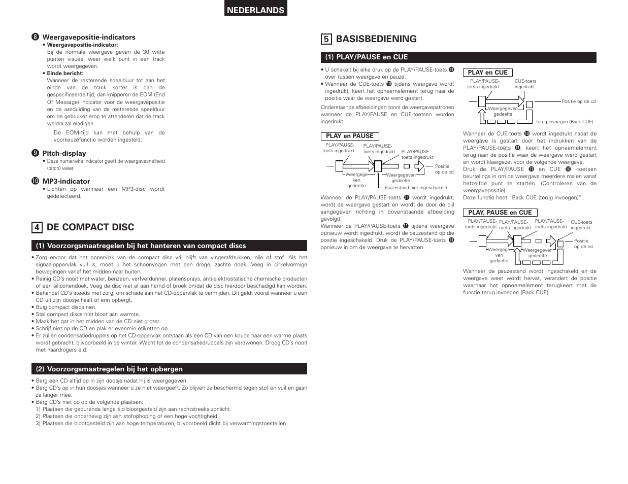 Basisbediening, De compact disc, Nederlands | Denon DN-D4500 User Manual | Page 60 / 88