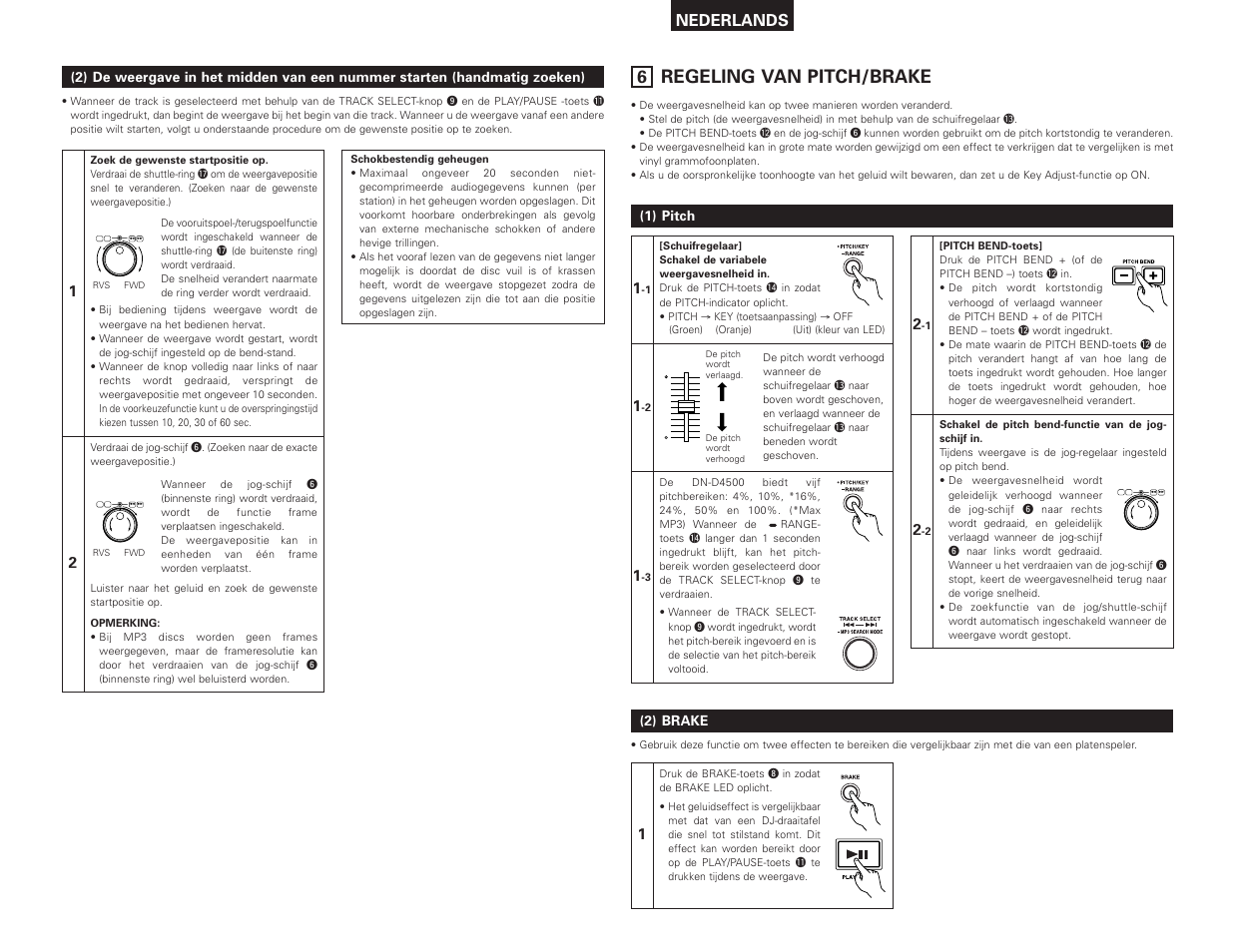 Regeling van pitch/brake, Nederlands | Denon DN-D4500 User Manual | Page 61 / 88