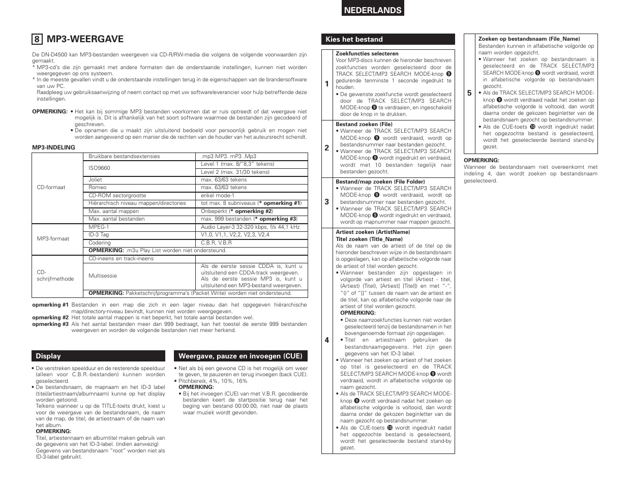 Mp3-weergave, Nederlands | Denon DN-D4500 User Manual | Page 63 / 88