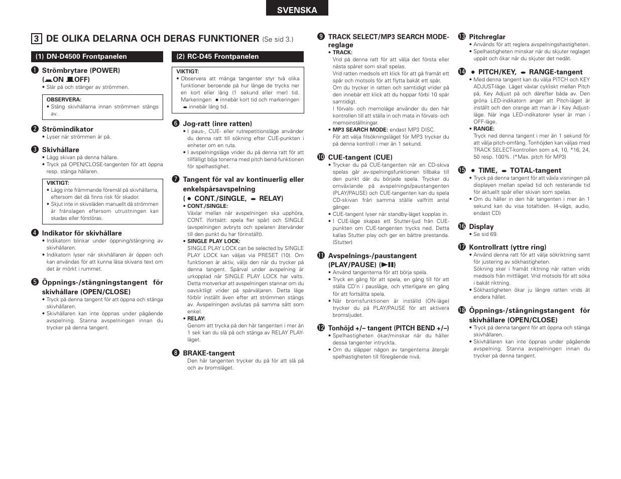 De olika delarna och deras funktioner | Denon DN-D4500 User Manual | Page 68 / 88