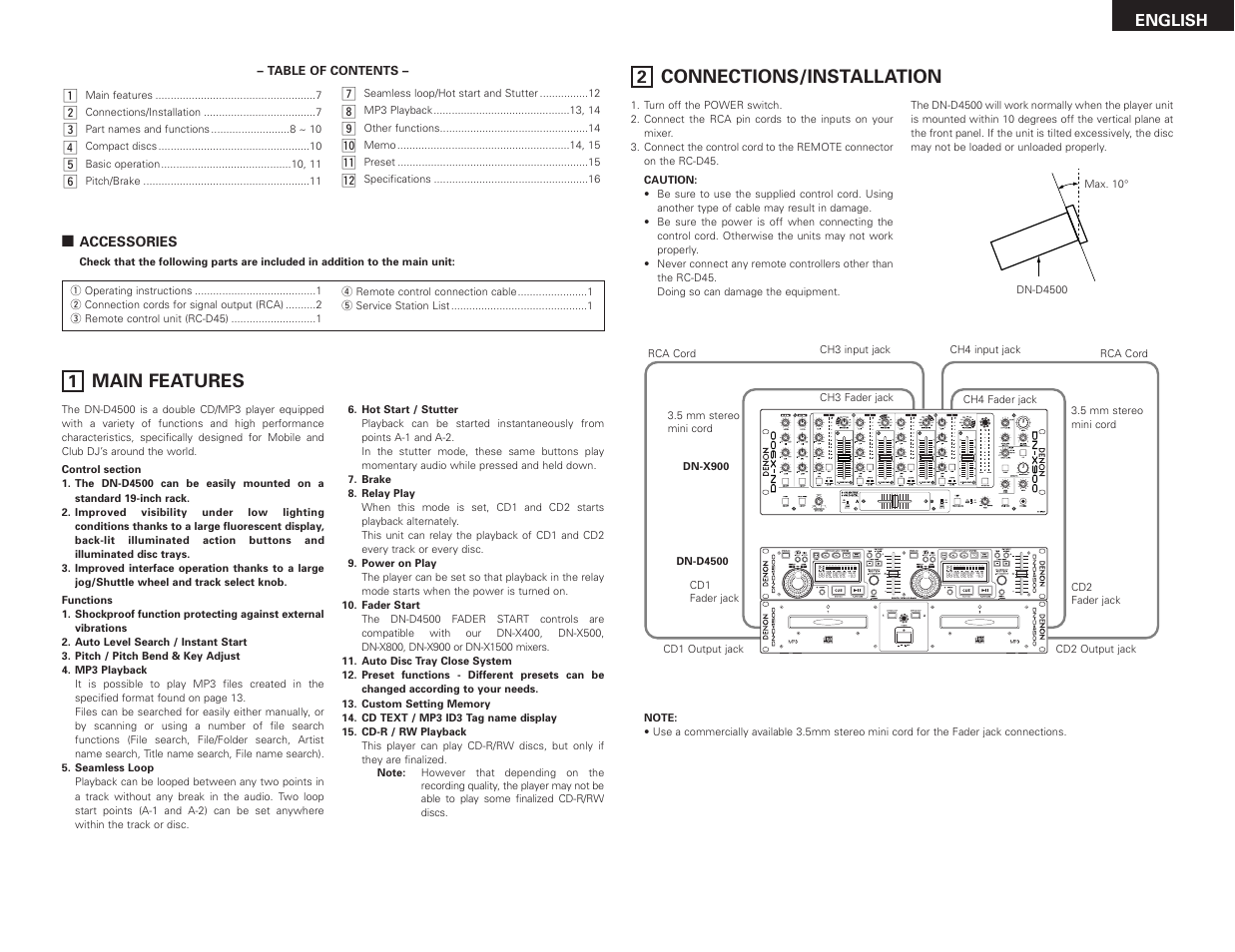 Main features, Connections/installation | Denon DN-D4500 User Manual | Page 7 / 88