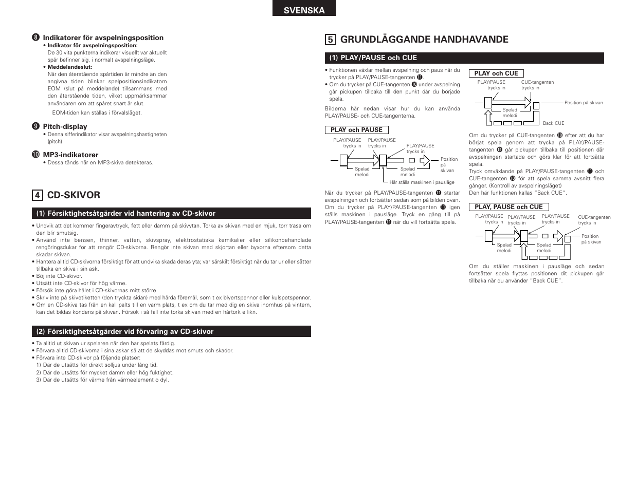 Grundläggande handhavande, Cd-skivor, Svenska | Denon DN-D4500 User Manual | Page 70 / 88
