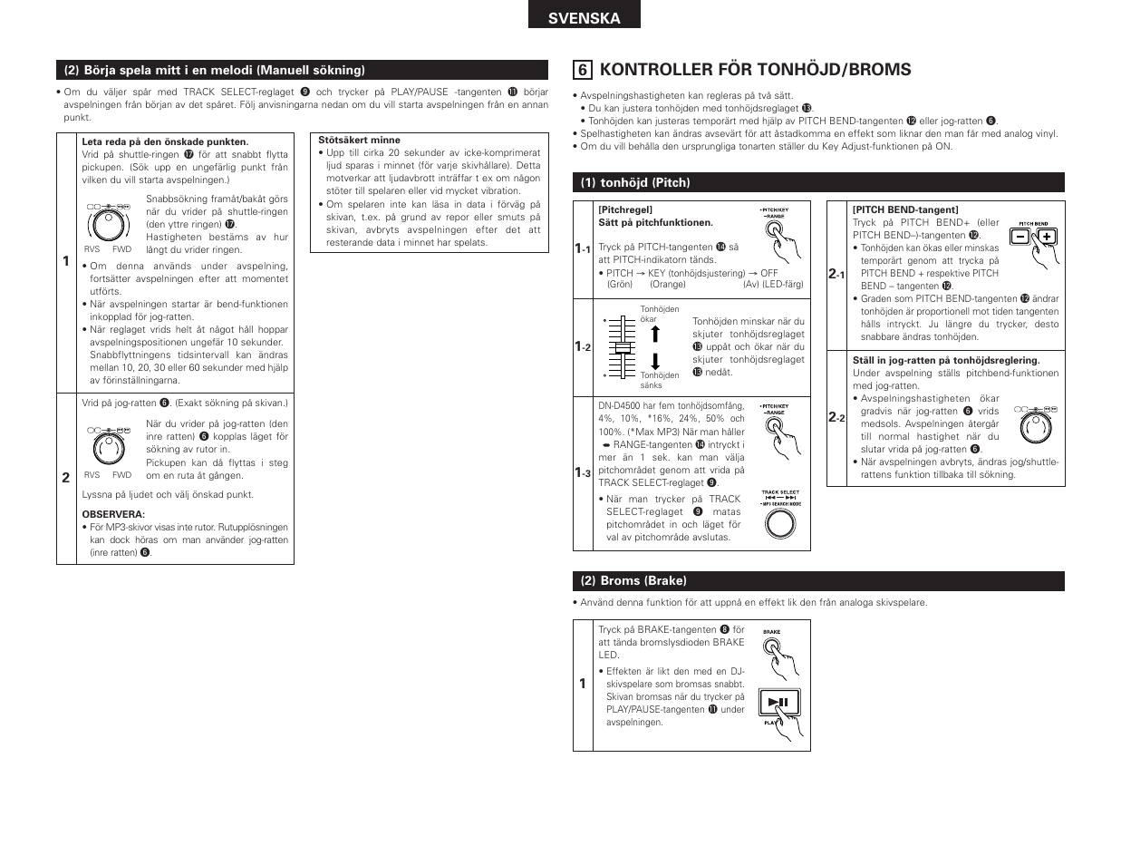 Kontroller för tonhöjd/broms, Svenska | Denon DN-D4500 User Manual | Page 71 / 88