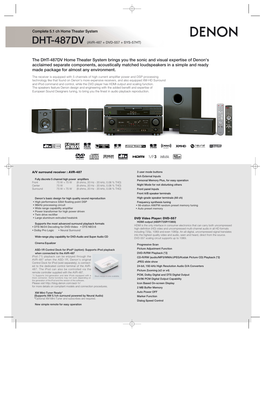 Denon DHT487DV User Manual | 2 pages