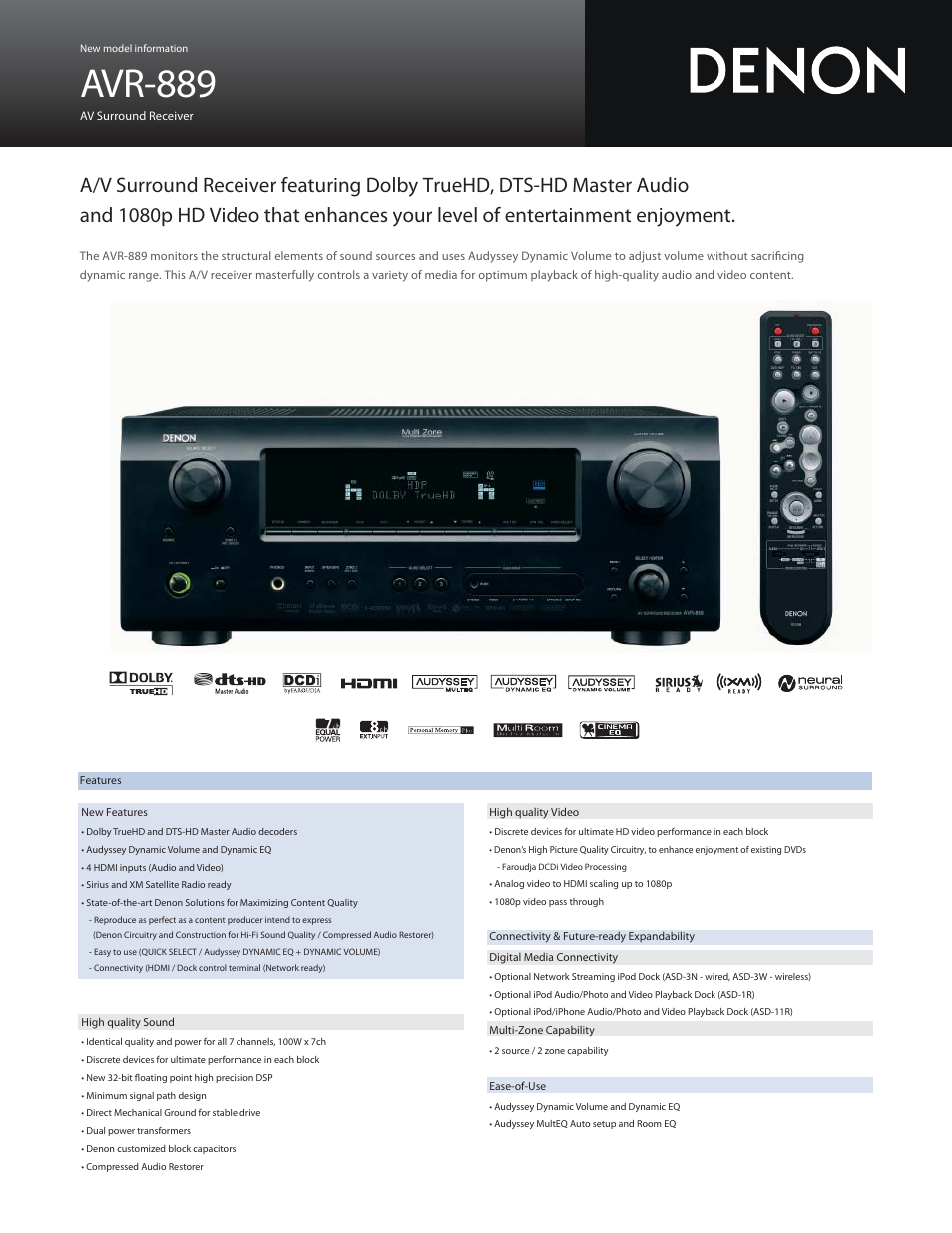 Denon AVR-889 User Manual | 2 pages