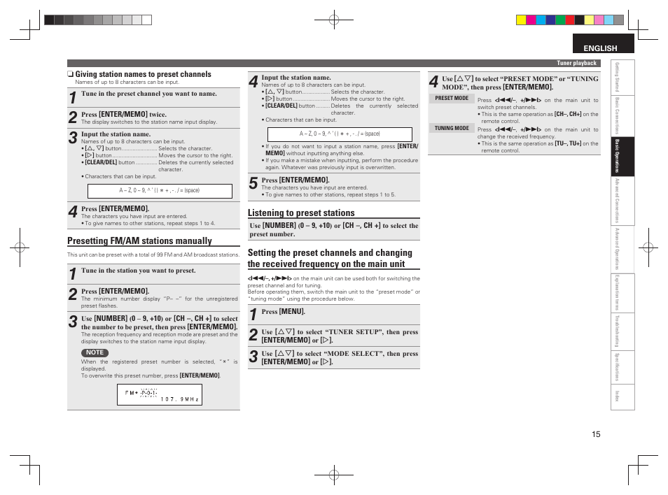 Listening to preset stations, Presetting fm/am stations manually | Denon RCD-M38 User Manual | Page 18 / 37