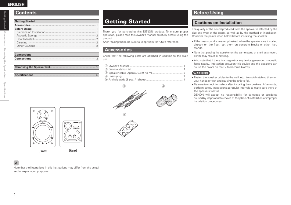 Getting started, Accessories before using contents | Denon RCD-M38 User Manual | Page 33 / 37