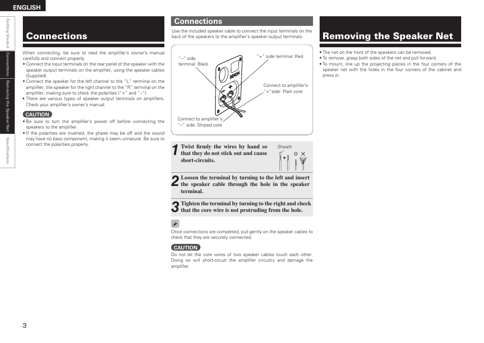 Removing the speaker net, Connections | Denon RCD-M38 User Manual | Page 35 / 37