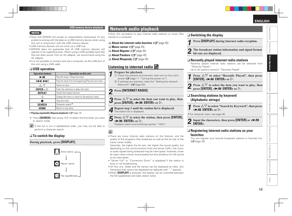 Network audio playback, Listening to internet radio | Denon RCD-N7 User Manual | Page 23 / 58