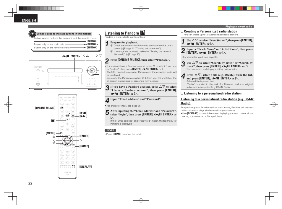 Listening to pandora | Denon RCD-N7 User Manual | Page 26 / 58