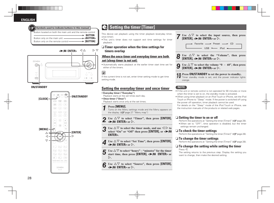 Setting the timer [timer | Denon RCD-N7 User Manual | Page 32 / 58