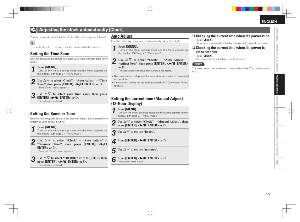 Adjusting the clock automatically [clock | Denon RCD-N7 User Manual | Page 33 / 58