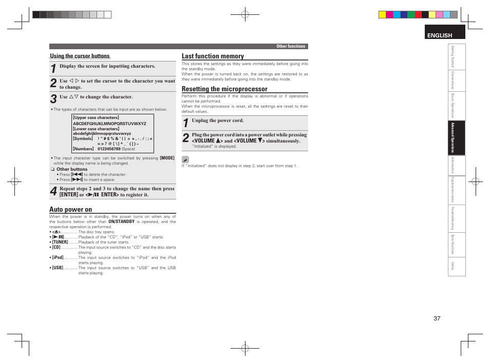 Auto power on, Resetting the microprocessor | Denon RCD-N7 User Manual | Page 41 / 58