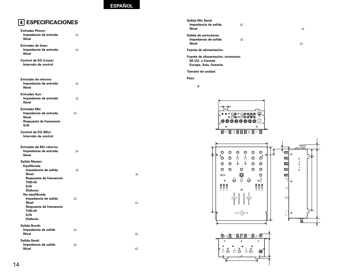 Especificaciones, Español | Denon DN-X300 User Manual | Page 14 / 17