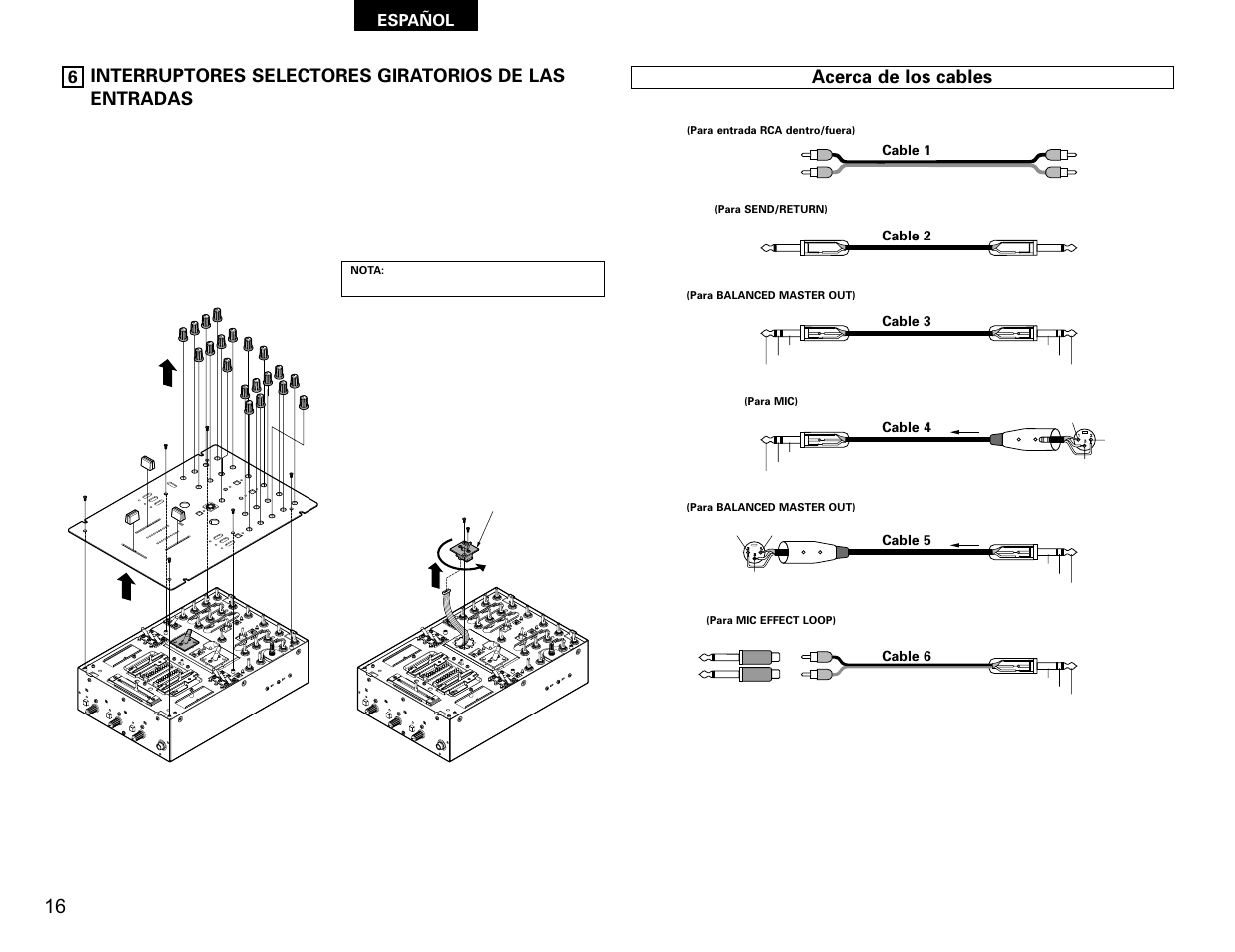 Acerca de los cables, Español | Denon DN-X300 User Manual | Page 16 / 17