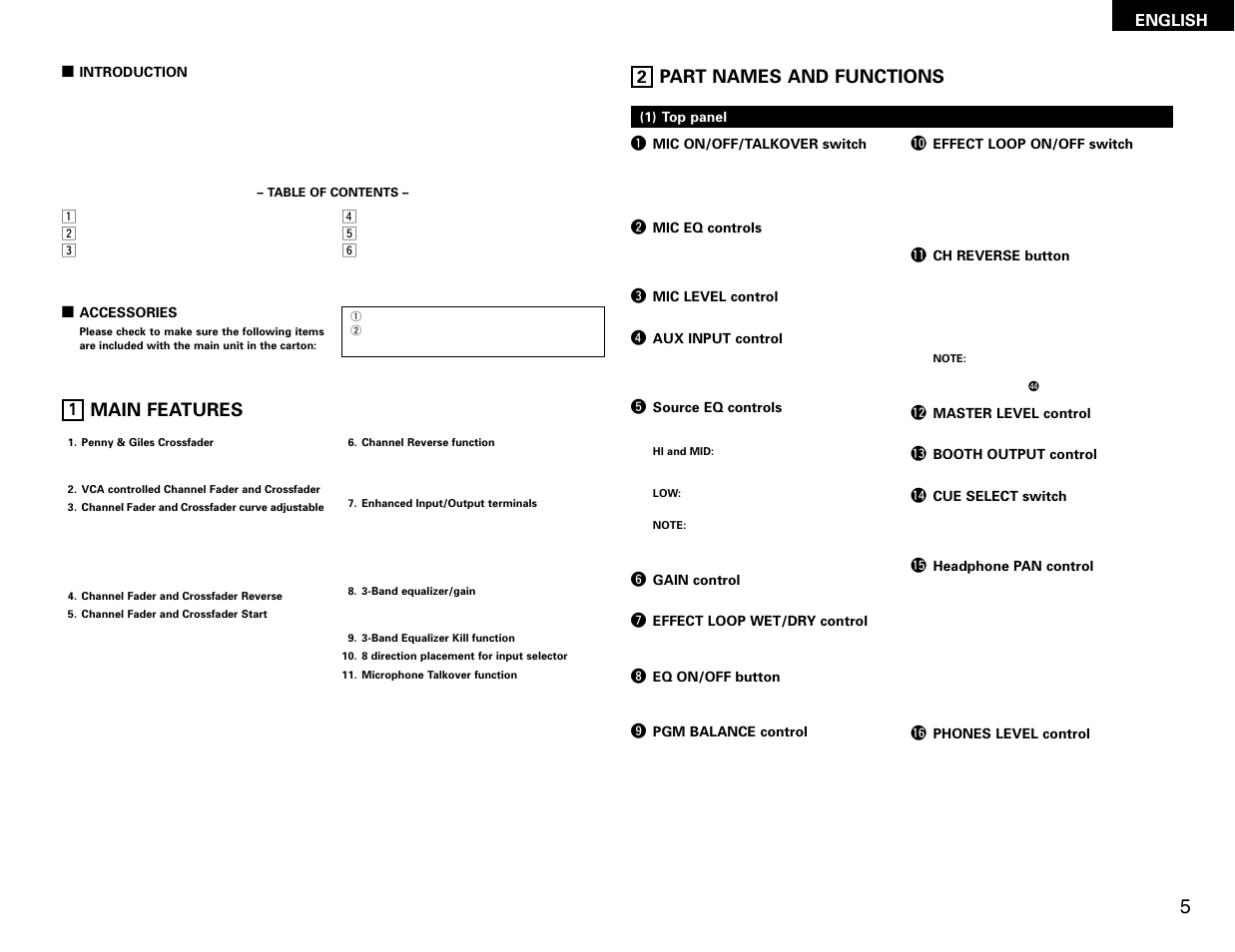 Main features, Part names and functions | Denon DN-X300 User Manual | Page 5 / 17