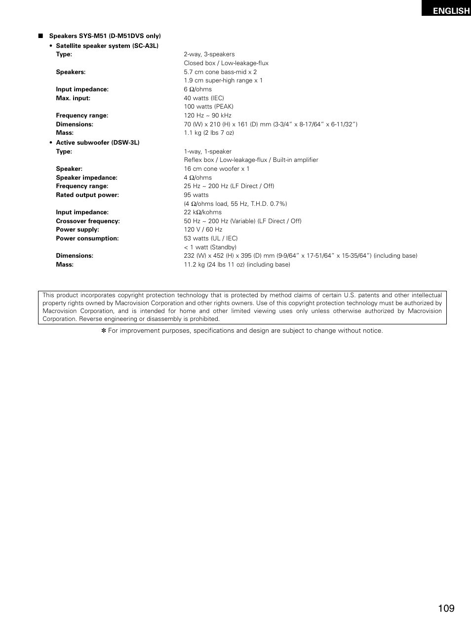 English | Denon D-M51DVS User Manual | Page 109 / 109