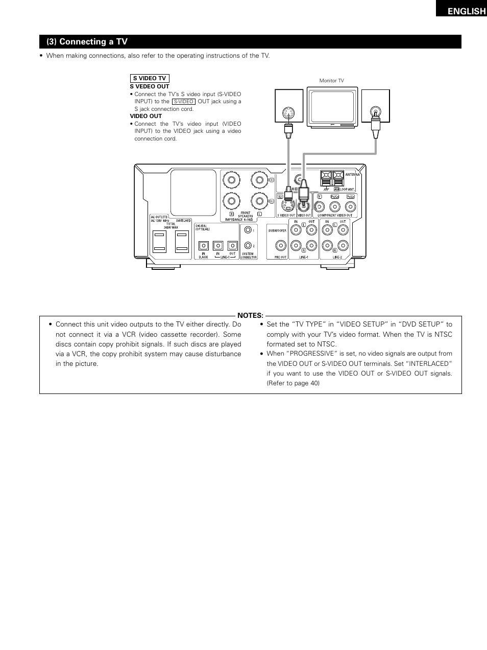 English, 3) connecting a tv | Denon D-M51DVS User Manual | Page 13 / 109