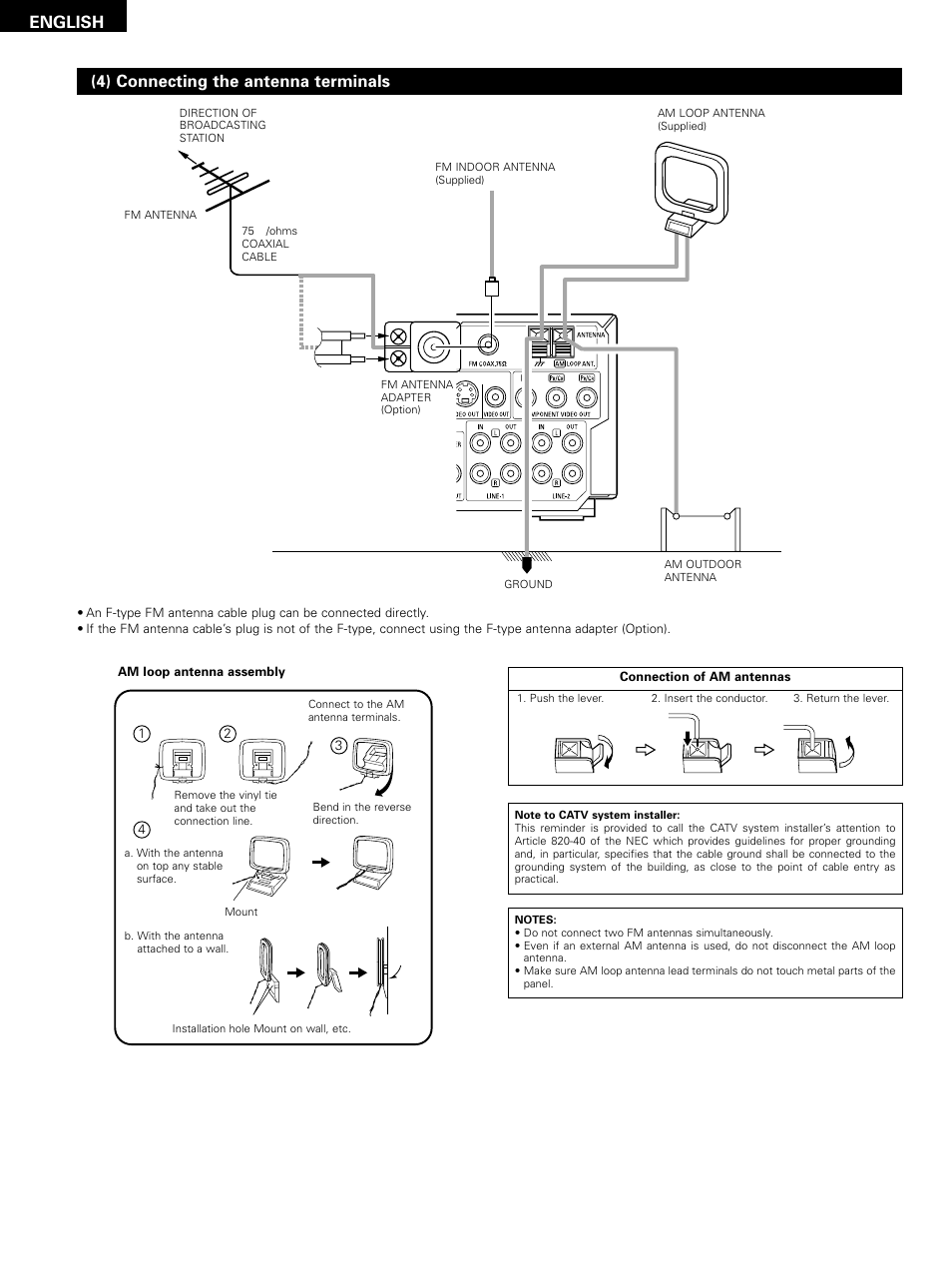 English, 4) connecting the antenna terminals | Denon D-M51DVS User Manual | Page 14 / 109