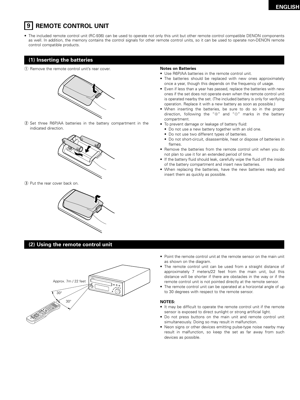 9 remote control unit, English | Denon D-M51DVS User Manual | Page 23 / 109