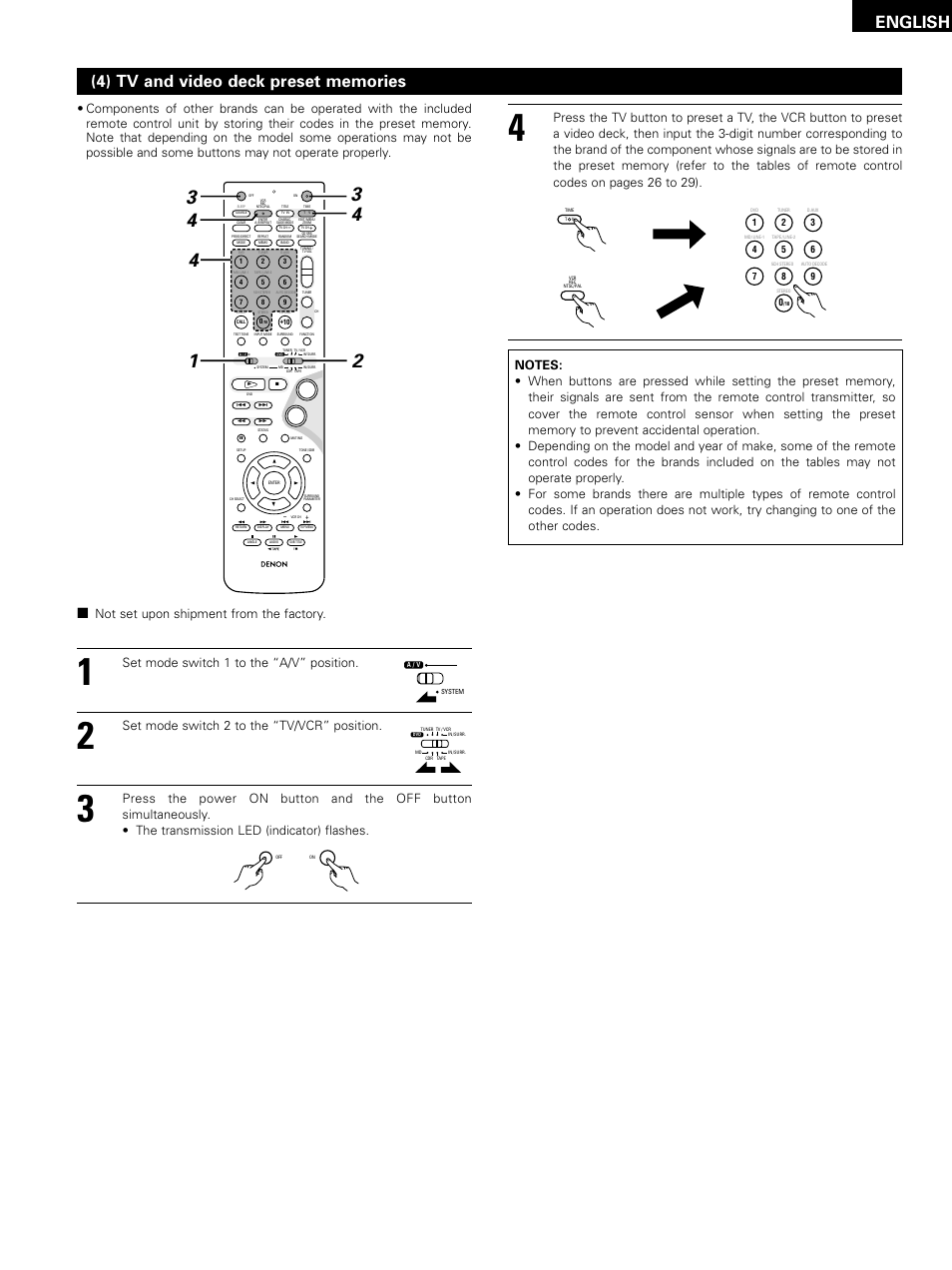 English, 2not set upon shipment from the factory | Denon D-M51DVS User Manual | Page 25 / 109