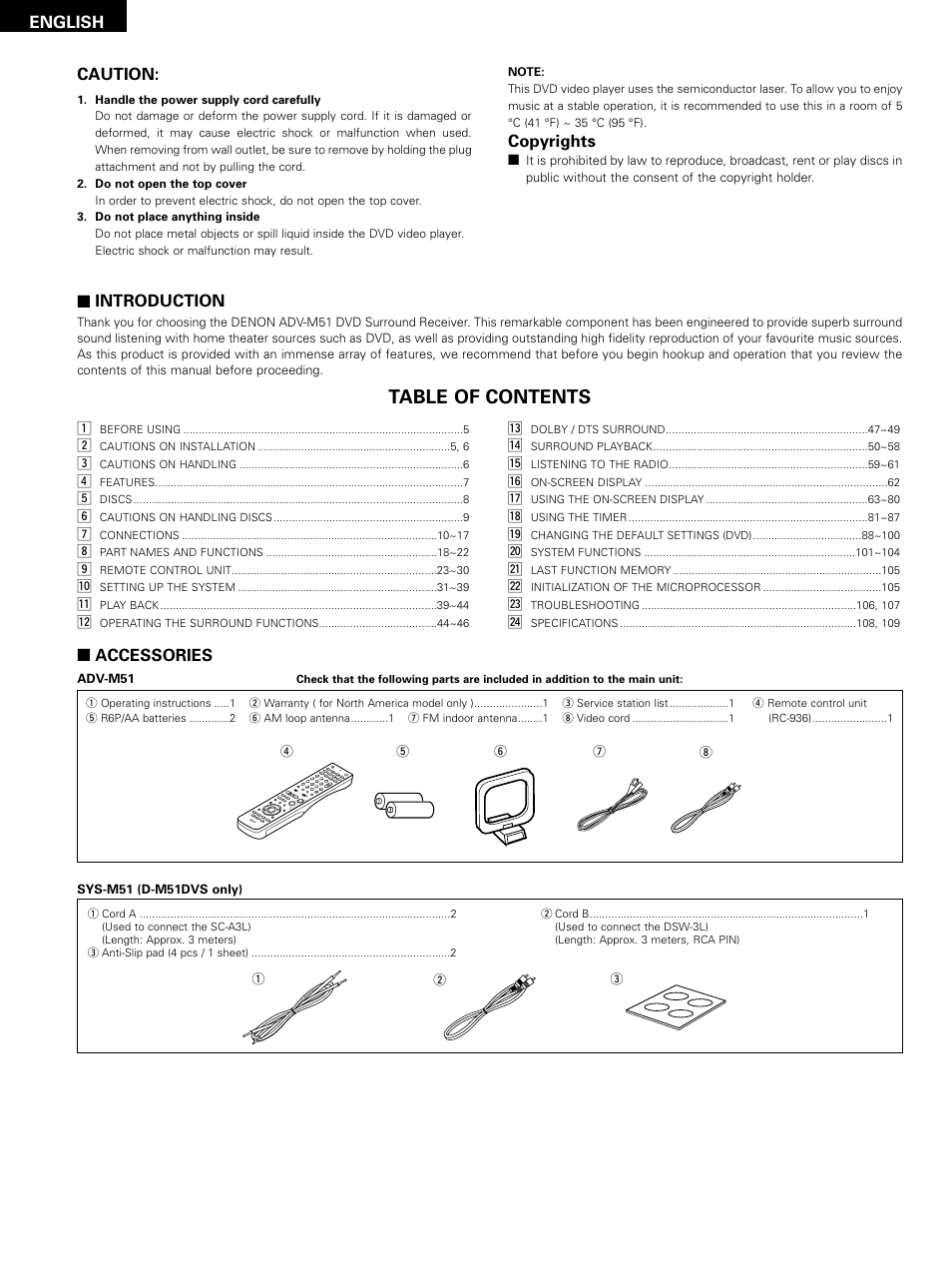 Denon D-M51DVS User Manual | Page 4 / 109