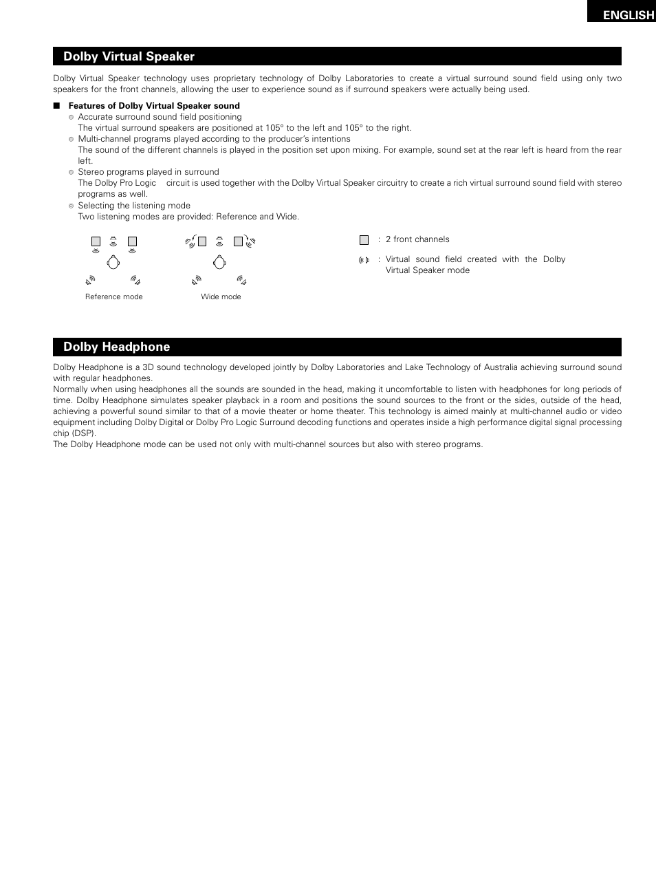 Dolby virtual speaker, Dolby headphone, English | Denon D-M51DVS User Manual | Page 49 / 109