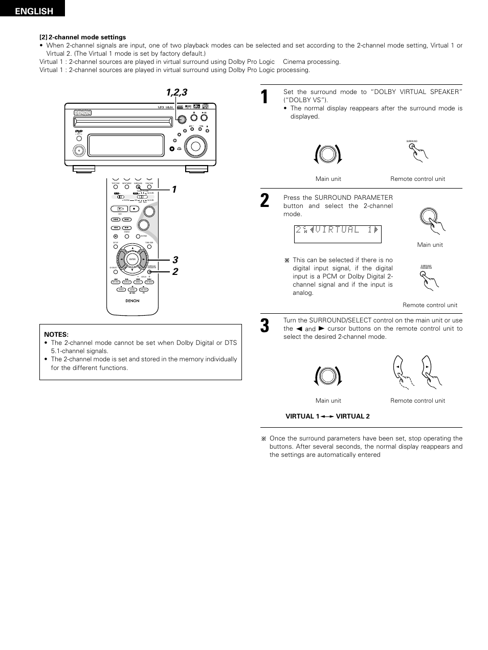 English, Main unit remote control unit, Main unit | Remote control unit | Denon D-M51DVS User Manual | Page 52 / 109