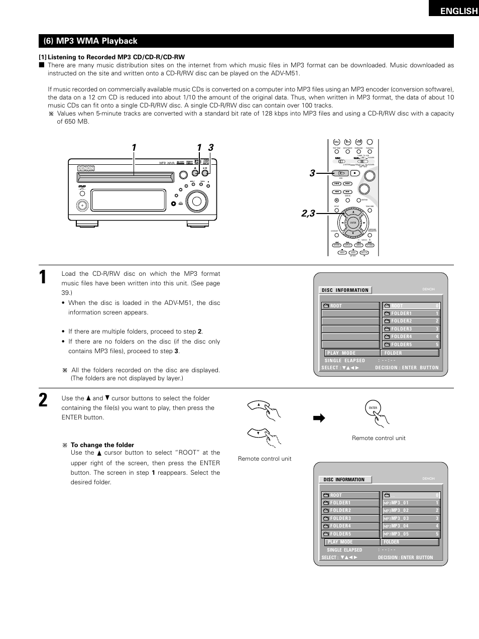 English, 6) mp3 wma playback | Denon D-M51DVS User Manual | Page 69 / 109