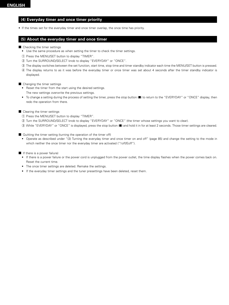 English, 4) everyday timer and once timer priority, 5) about the everyday timer and once timer | Denon D-M51DVS User Manual | Page 86 / 109