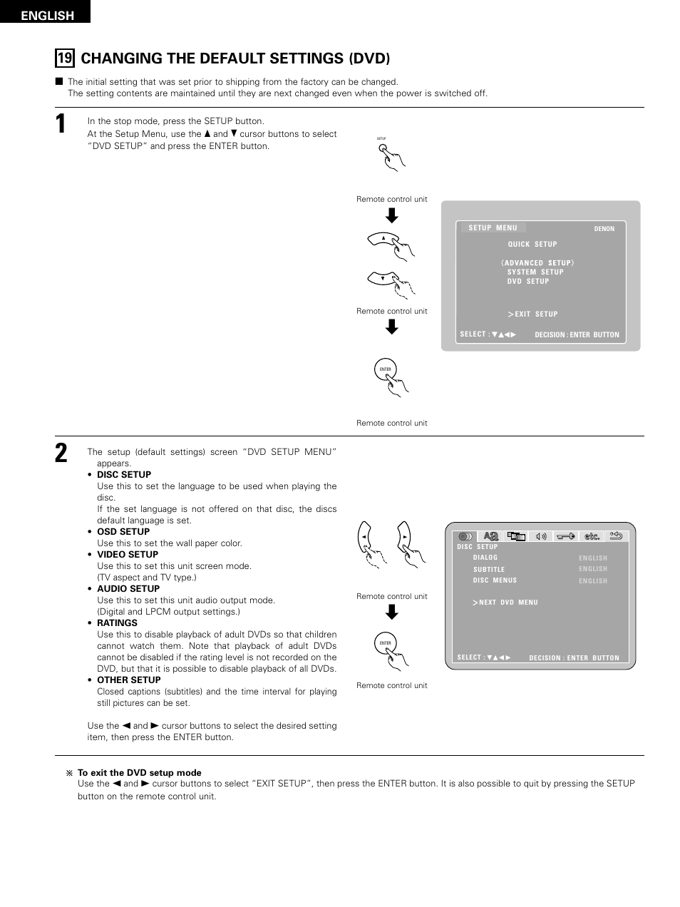 19 changing the default settings (dvd), English | Denon D-M51DVS User Manual | Page 88 / 109