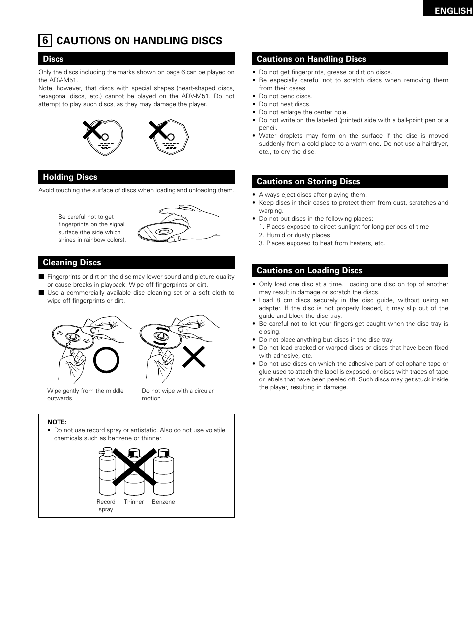 96 cautions on handling discs, English | Denon D-M51DVS User Manual | Page 9 / 109