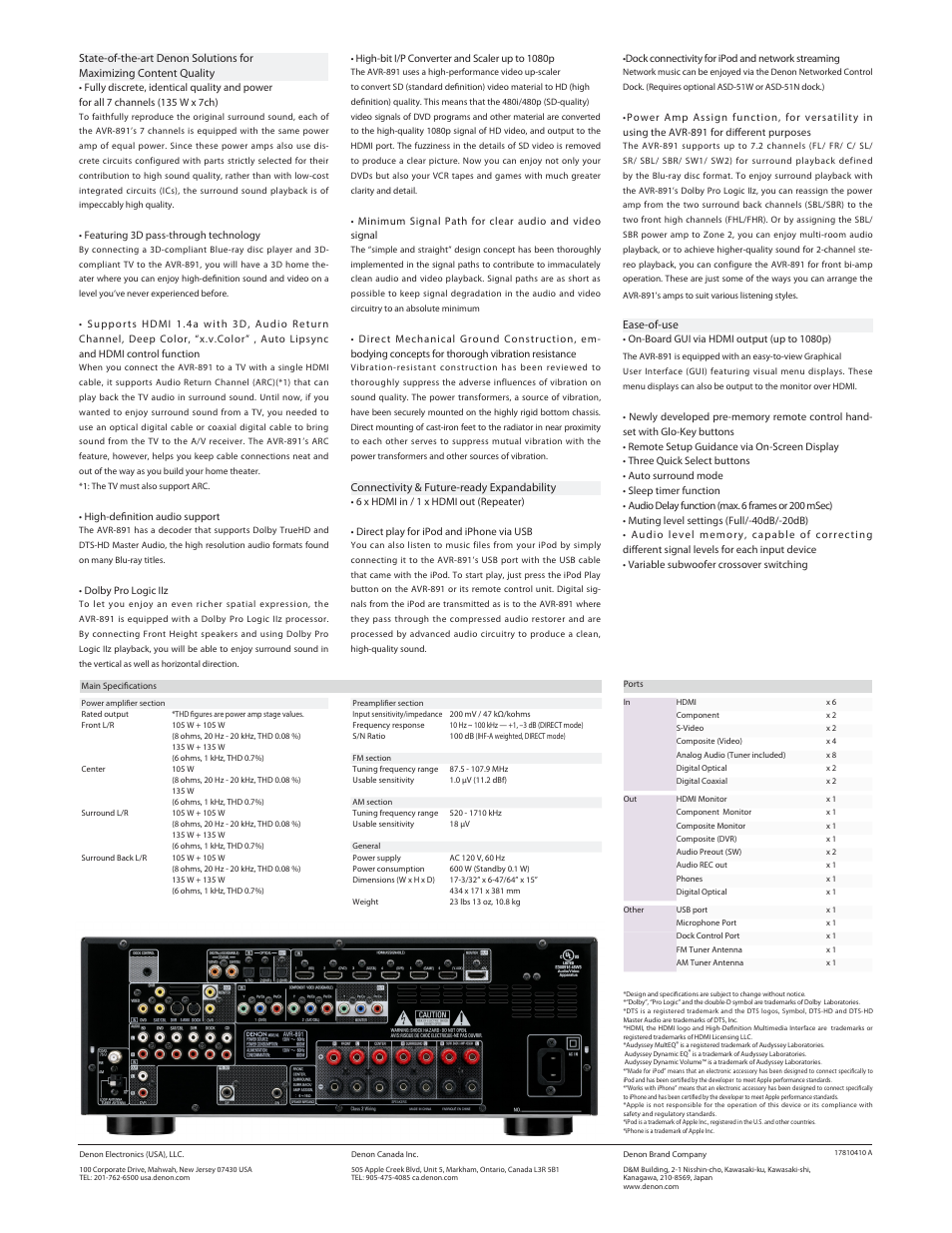 Denon AV SURROUND RECEIVER AVR-891 User Manual | Page 2 / 2