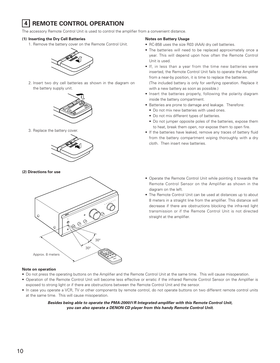 4 remote control operation | Denon PMA-2000IVR User Manual | Page 10 / 16