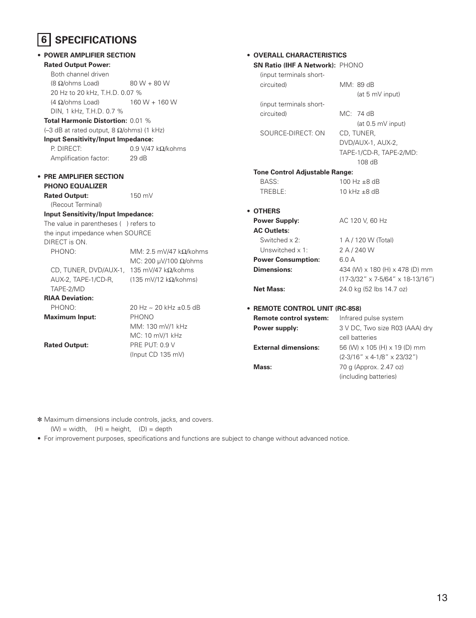 6 specifications | Denon PMA-2000IVR User Manual | Page 13 / 16