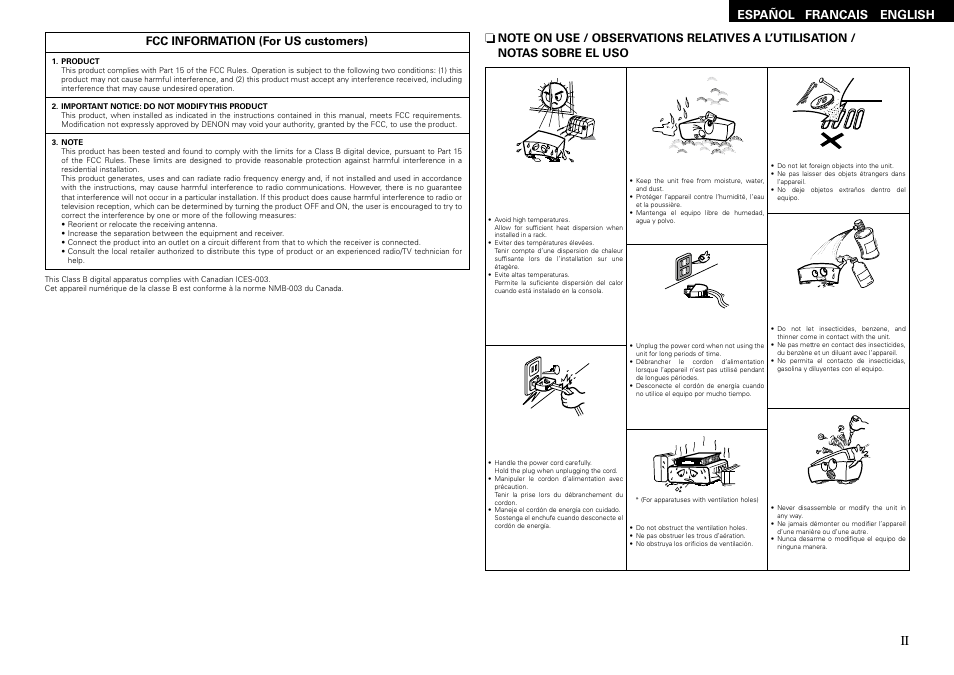 English francais, Español | Denon DCM-390/290 User Manual | Page 3 / 16