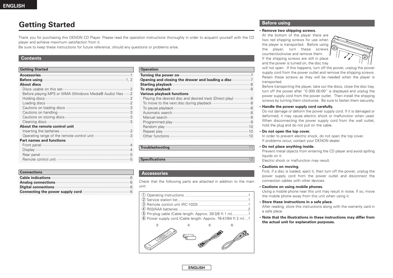 Getting started | Denon DCM-390/290 User Manual | Page 4 / 16