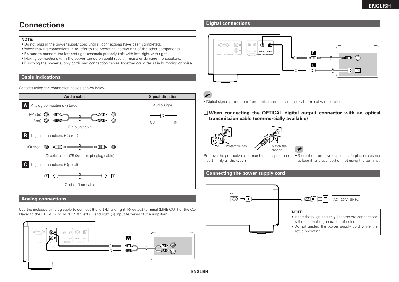 Connections, English | Denon DCM-390/290 User Manual | Page 9 / 16