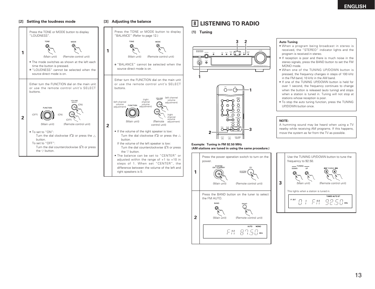 Listening to radio, English | Denon DRA-F101 User Manual | Page 13 / 37