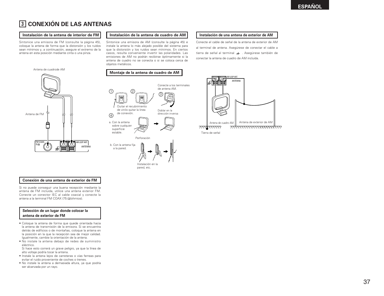 Conexión de las antenas, Español | Denon DRA-F101 User Manual | Page 21 / 37