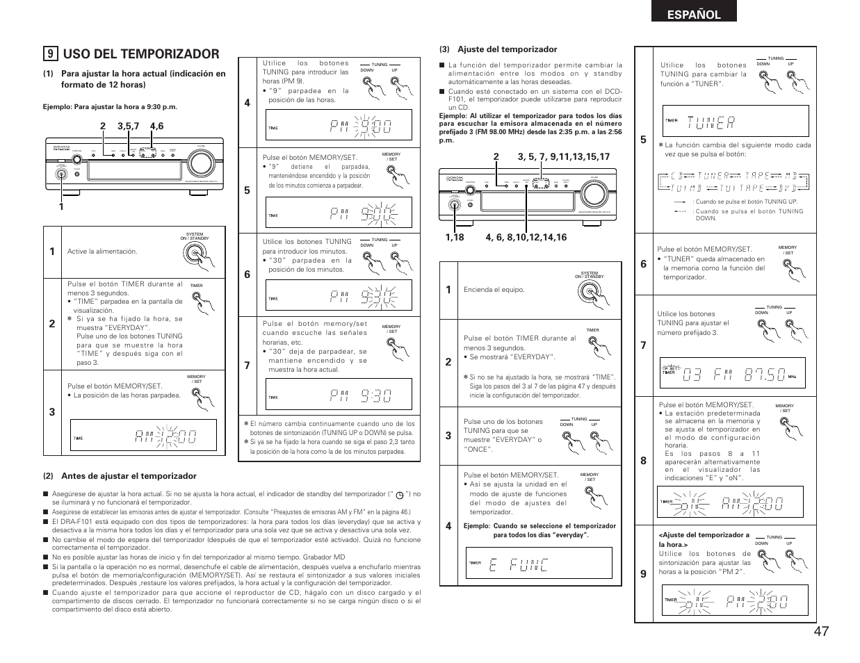 Uso del temporizador, Español | Denon DRA-F101 User Manual | Page 31 / 37