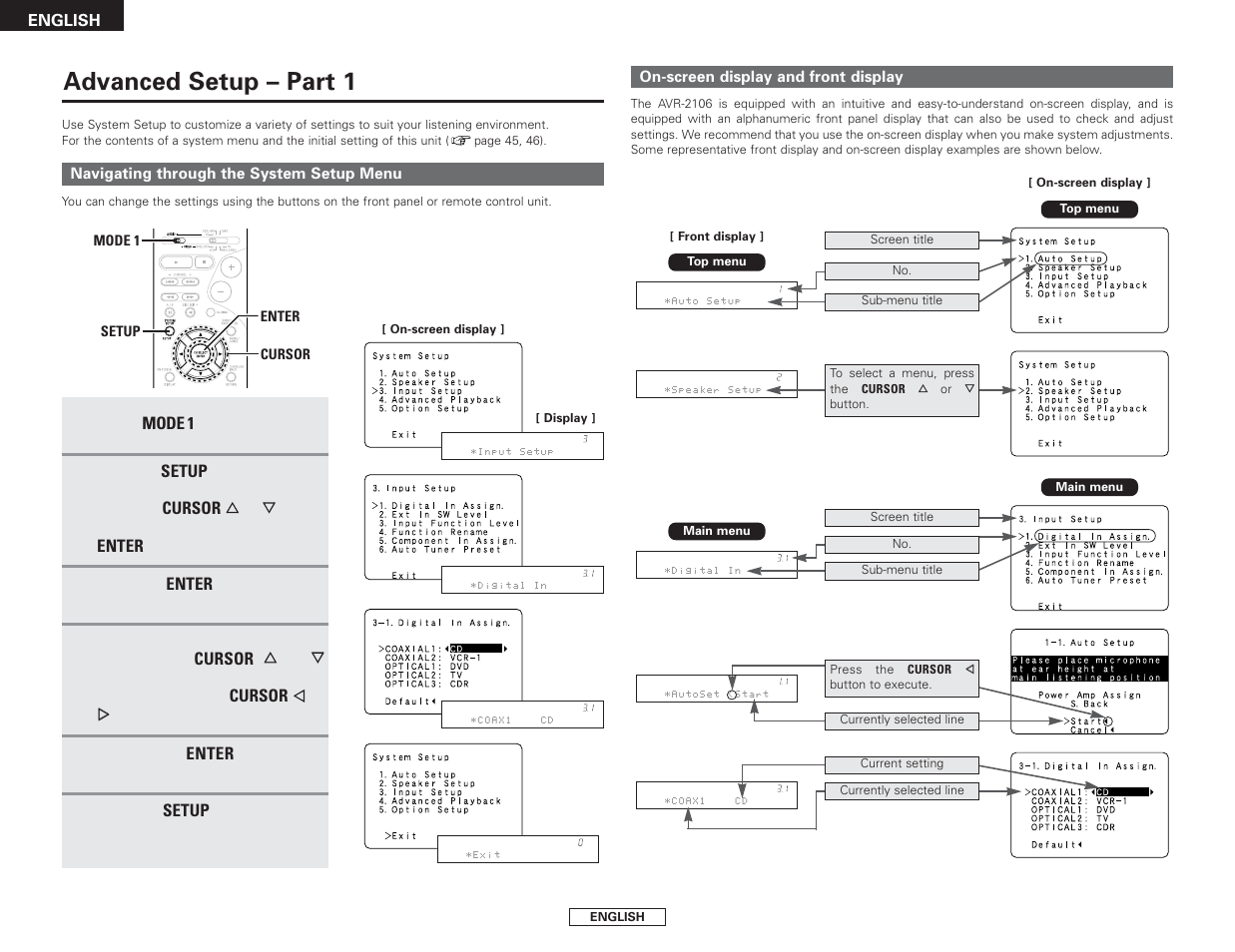 Advanced setup – part 1 | Denon AVR-2106 User Manual | Page 38 / 57
