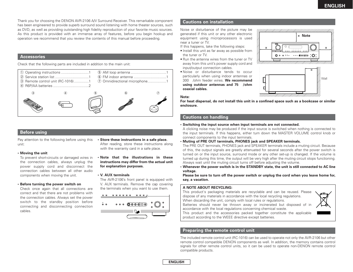 Denon AVR-2106 User Manual | Page 5 / 57