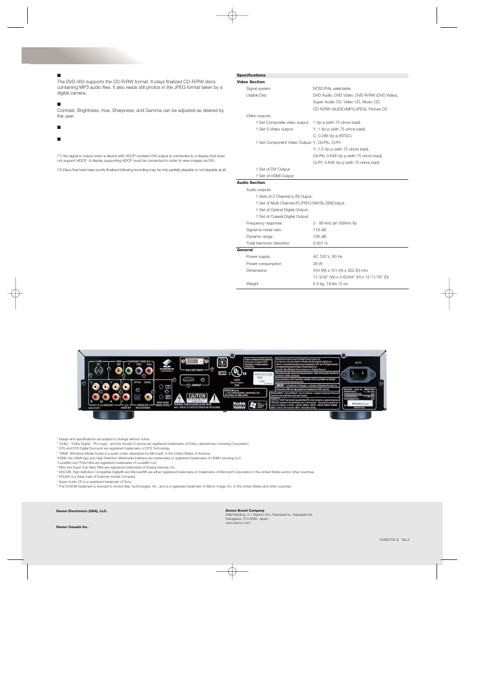 Dvd-955 | Denon DVD-955  EN User Manual | Page 2 / 2