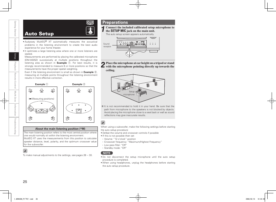 Auto setup, Preparations | Denon AVR-4308CI User Manual | Page 28 / 110