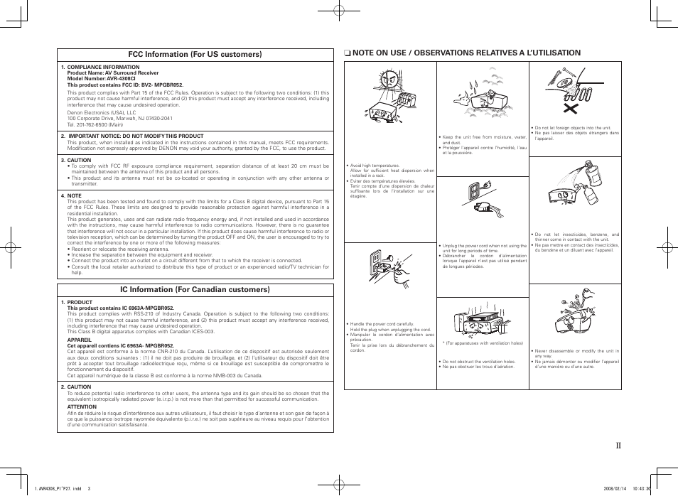 Denon AVR-4308CI User Manual | Page 3 / 110