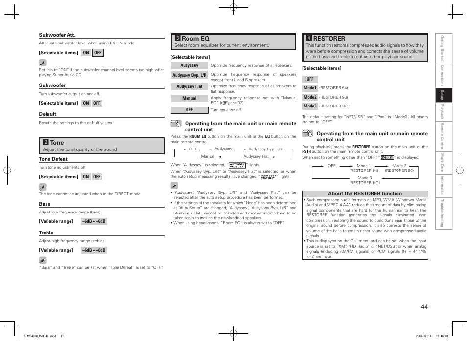 Droom eq, Frestorer, Stone | Denon AVR-4308CI User Manual | Page 47 / 110