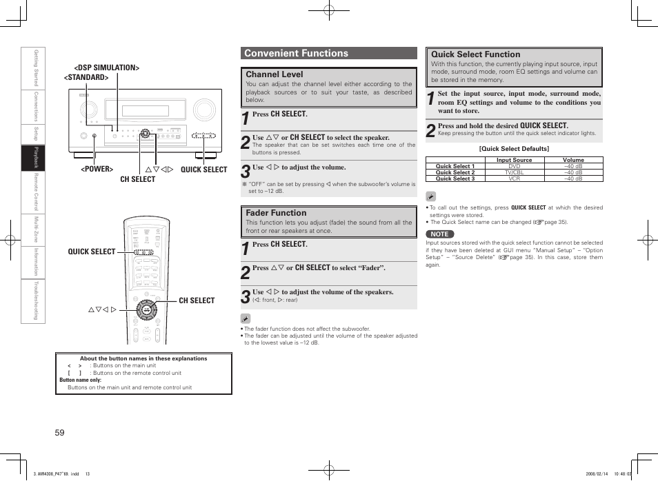 Convenient functions | Denon AVR-4308CI User Manual | Page 62 / 110