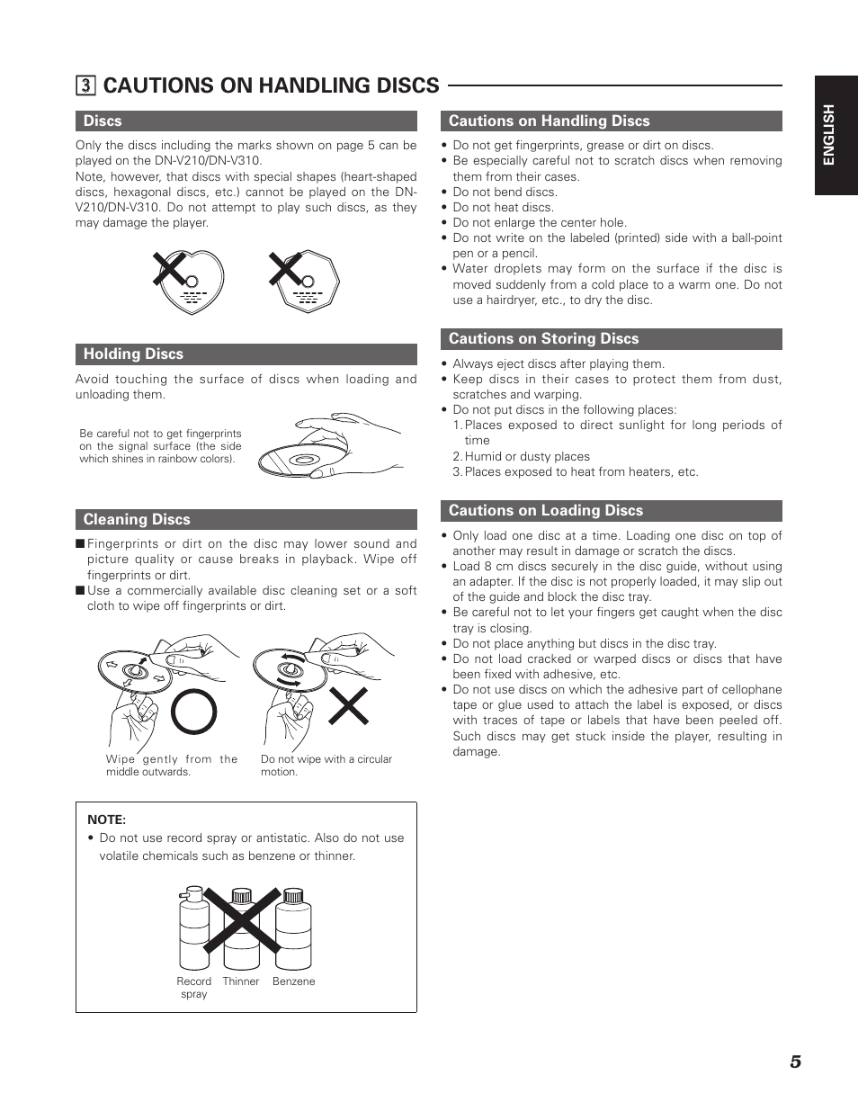 Cc cautions on handling discs | Denon DN-V310 User Manual | Page 12 / 83