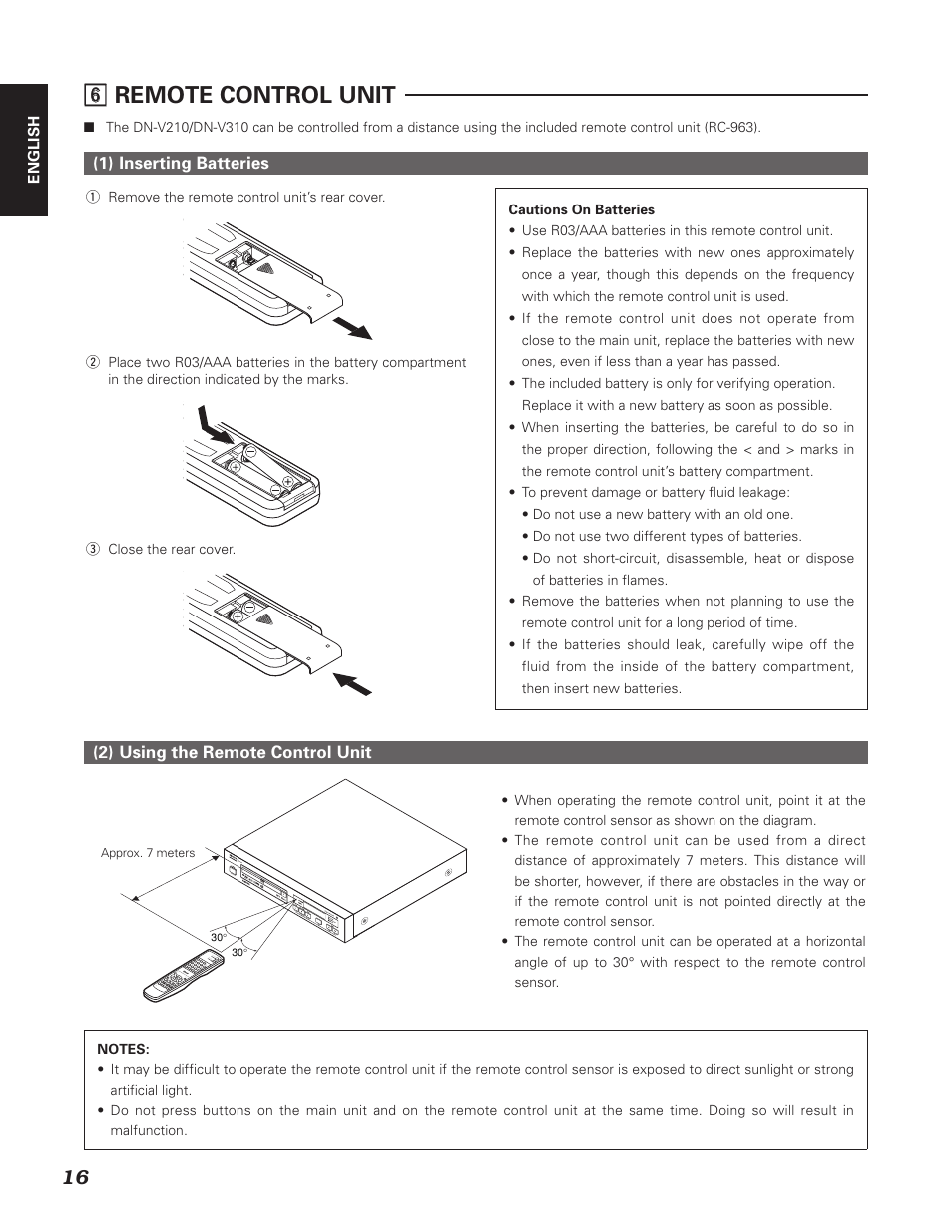 Nn remote control unit | Denon DN-V310 User Manual | Page 23 / 83